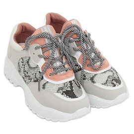 Zapatillas deportivas de piel de serpiente gris BL170P rosa
