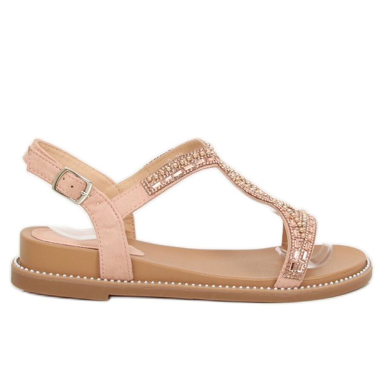Sandalias decoradas con rosa LC-802 Pink rosado