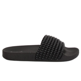 Black G301 Pantuflas negras con abalorios negro Black G301 Pantuflas negras con abalorios negro