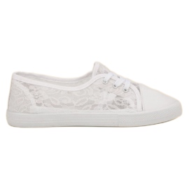 Mckeylor Tenis bajos de encaje blanco