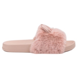 Vinceza Pantuflas rosas con pelo rosado