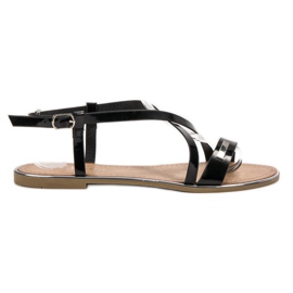 Anesia Paris Sandalias planas lacadas negro