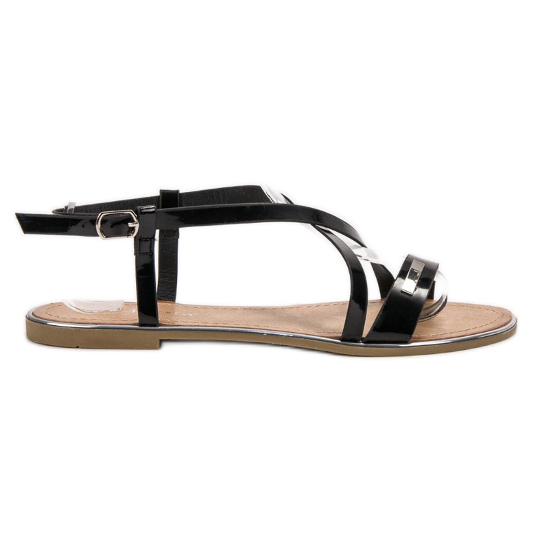 Anesia Paris Sandalias planas lacadas negro