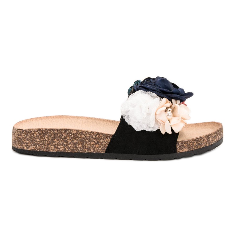 SHELOVET Pantuflas de Ante con Flores negro SHELOVET Pantuflas de Ante con Flores negro