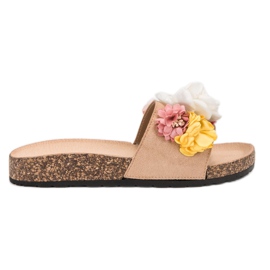 SHELOVET Pantuflas de Ante con Flores marrón