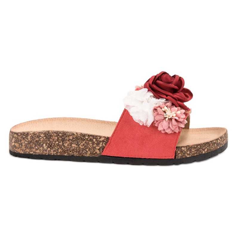 SHELOVET Pantuflas de Ante con Flores rojo