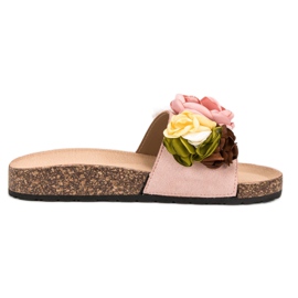 SHELOVET Pantuflas de Ante con Flores rosado