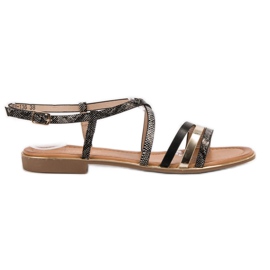 Bestelle Sandalias planas con estampado de serpiente negro