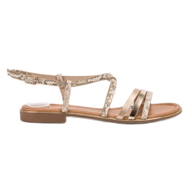 Bestelle Sandalias planas con estampado de serpiente amarillo