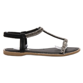 SHELOVET Sandalias planas con cristales negro