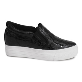 Zapatillas Lacadas Con Cuña KB-125 Negro