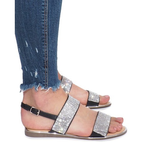 Sandalias planas negras con diamantes Indulge negro