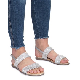 Sandalias planas plateadas con diamantes Indulge gris