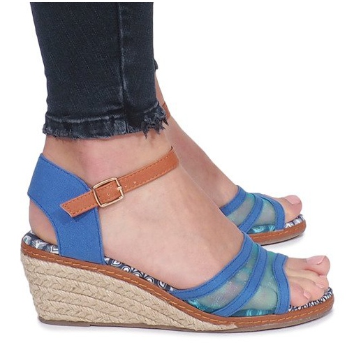 Sandalias azules en el tacón de cuña baja Monro