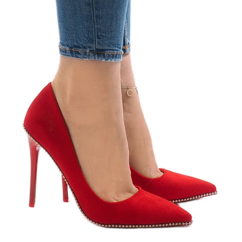 Tacones altos de ante rojo P-6378