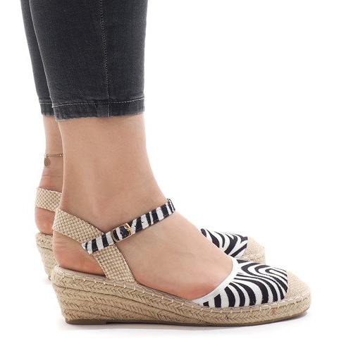 Sandalias cuña cebra alpargatas LLI-3M88-7 blanco negro