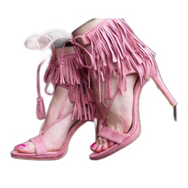 Sandalias de tacón alto con flecos Boho 8125 Rosa
