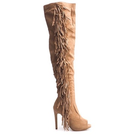 Botas de Ante de Tacón Alto ZX-1 Beige