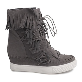 Deportivas Cuña Con Flecos Boho 7A1453 Gris