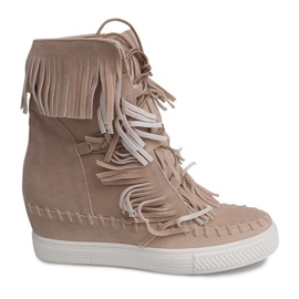 Deportivas Cuña Con Flecos Boho 7A1453 Beige