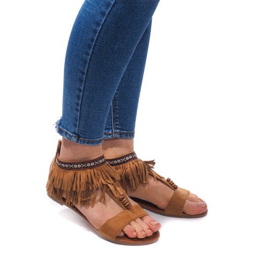 Sandalias Boho 8-9 de ante camel marrón