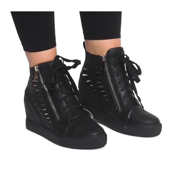 Zapatillas de cuña caladas HQ881 Negro