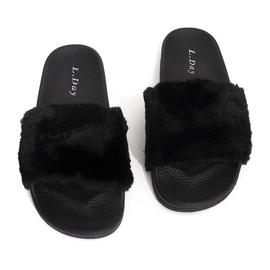 Pantuflas de piel negra LS-1 negro