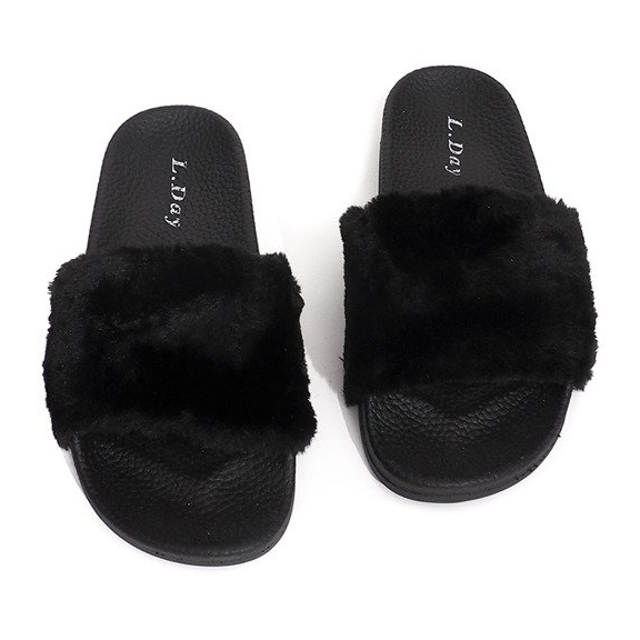 Pantuflas de piel negra LS-1 negro Pantuflas de piel negra LS-1 negro