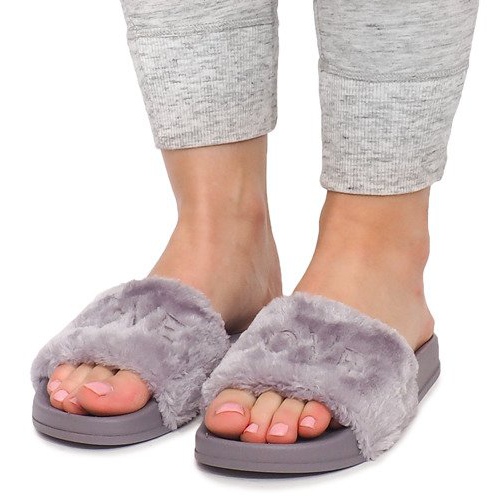 Pantuflas Con Piel Love HN02-9 Gris