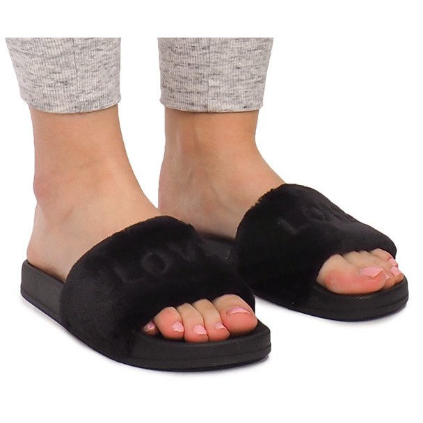 Pantuflas de piel negra Love HN02-4 negro