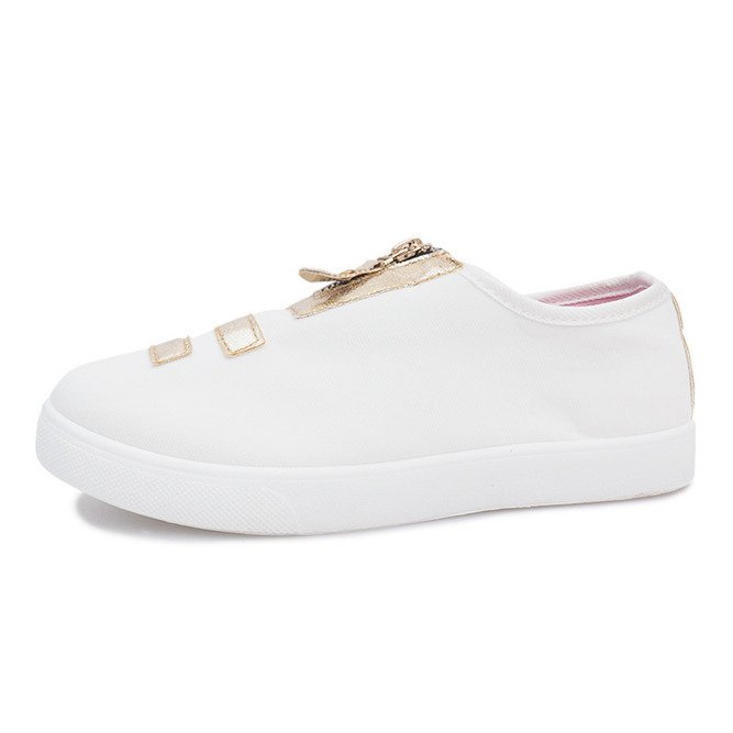Zapatillas blancas con cremallera Simple blanco dorado Zapatillas blancas con cremallera Simple blanco dorado