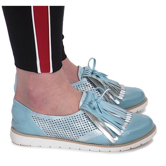 Mocasines calados azul con flecos Pamole gris