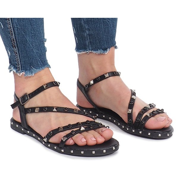 Sandalias planas negras con tachuelas Abloom negro Sandalias planas negras con tachuelas Abloom negro