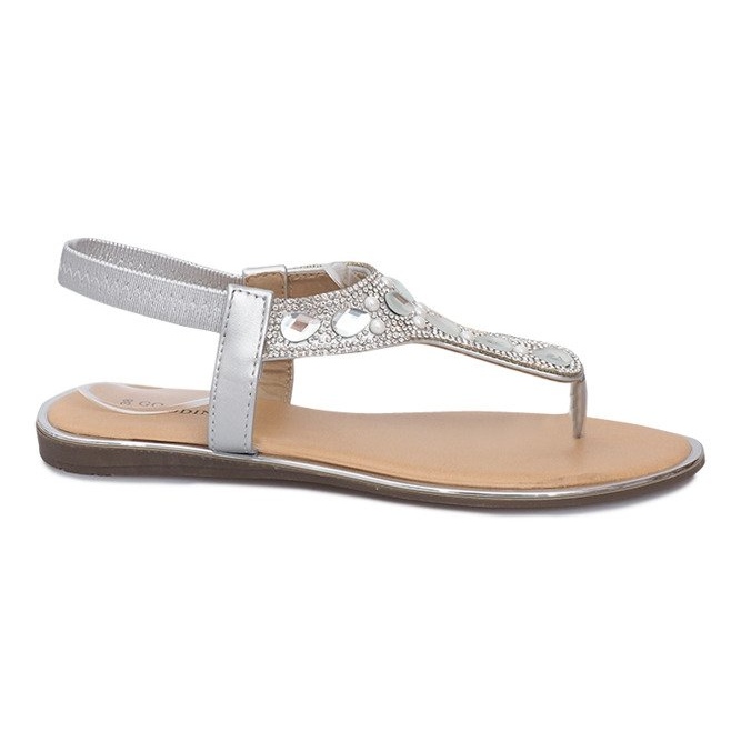 Sandalias planas plateadas con diamantes Larissa gris