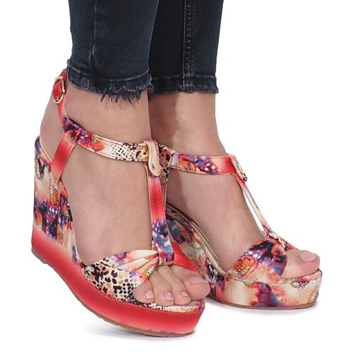 Sandalias de cuña Wilde Flowers rojas rojo