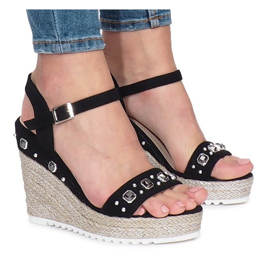 Sandalias negras en el tacón de cuña Glam Shine negro Sandalias negras en el tacón de cuña Glam Shine negro