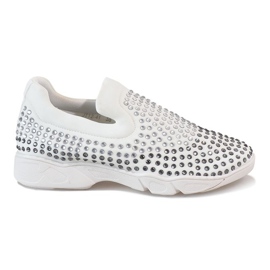 Zapatos de lunares blancos con adornos de diamantes JT12-41