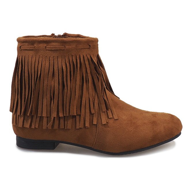 Botas camel con flecos boho LM-656 marrón