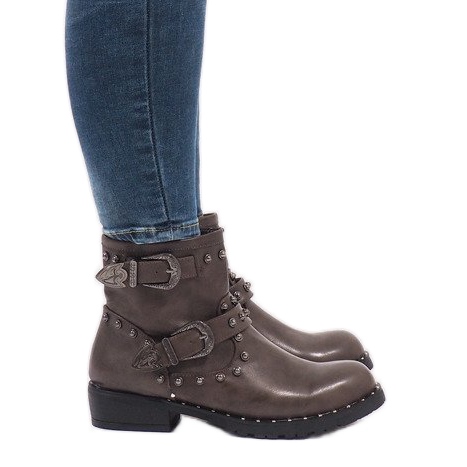 Botas caqui con broches y lentejuelas A8018 multicolor verde