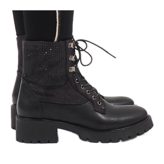 Ideal Shoes Botines negros con cordones y lentejuelas 1621