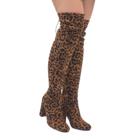 Botas de leopardo en el poste por encima de la rodilla E5116 multicolor