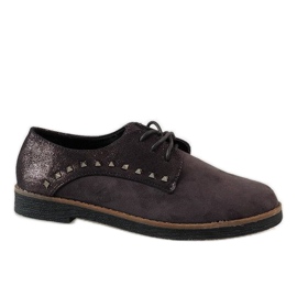 Zapatos grises con cordones y tachuelas LX155