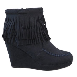 Botines cuña boho ante azul marino LM-653