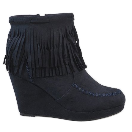 Botines cuña boho ante azul marino LM-653