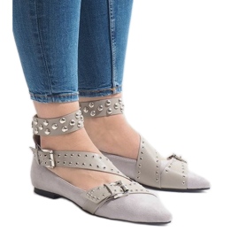 Zapatos grises sin cordones con tachuelas B12-8 rosado