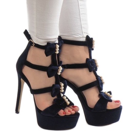 Sandalias azul marino en ante tacón M249
