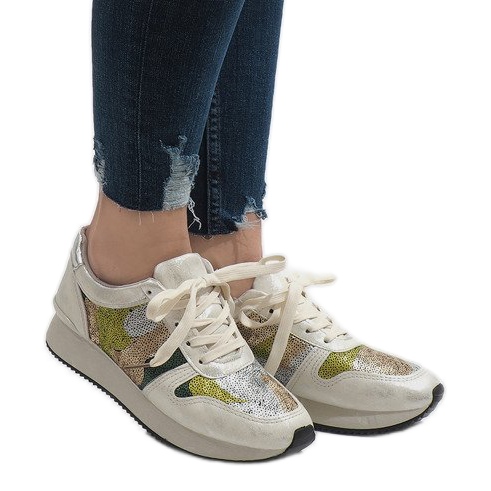 Deportivas blancas cuña T025 blanco gris Deportivas blancas cuña T025 blanco gris