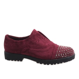 Zapatos sin cordones burdeos con 22-2 tachuelas rojo