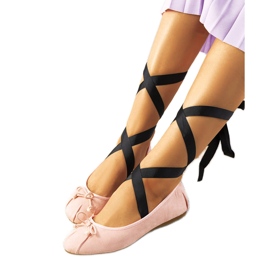 Bailarinas rosas con cordones y lazos B-62 rosado