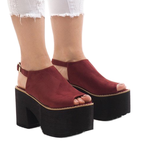 Sandalias burdeos en un enorme bloque B8290 rojo multicolor Sandalias burdeos en un enorme bloque B8290 rojo multicolor